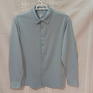 COOFANDY Shirt Mens M Light Blue Hidden Placket Long Sleeve Stretch Business Cas